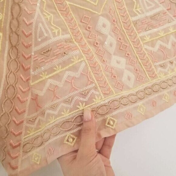 Nude Beaded Embroidered Aztec Mini Skirt - Picture 4 of 10